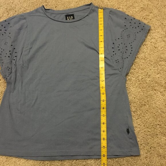 Periwinkle Blue Eyelet Sleeve Cotton Modal Cottagecore Tee - Picture 13 of 14